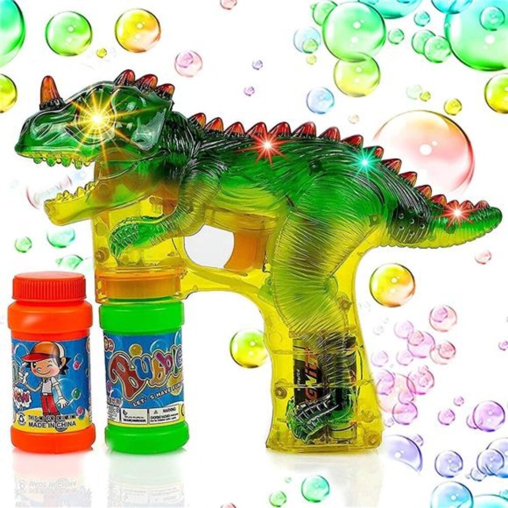 Dinosaur Bubble Machine for Kids 3-5. Dino Bubble Gun LED Lights